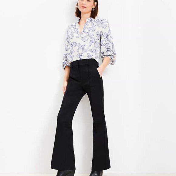 LOFT Pintucked Flare Pants in Bi-Stretch size 14P - Picture 1 of 9